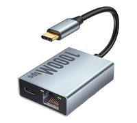 USB-C Ethernet Adapter 2-in-1 1000Mbps RJ45 Network Converter for Chromecast with Google TV Plug and Play Grey