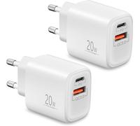 Usb C Fast Charger (Pack Of 2), 20w Ac Adapter With Usb C, Dual Port Socket Tip With Pd/Qc3.0, For Iphone 16/15/14/13/12/11/Pro Max/16e, Samsung S24/S23, Google Pixel 9