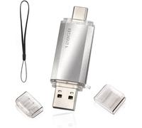 USB C Flash Drive 128GB 2-in-1 Dual OTG Connector 128GB Type C Metal Flash for Smartphone/TV/PC MacBook Pro (Silver)