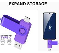USB C Flash Drive 128GB OTG Pen Drive USB 2.0 and Type C,Memory Stick for Android Smartphone,Metal Purple
