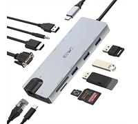 USB C Hub, 11 en 1 Adaptador Multipuerto Hub Tipo C Con HDMI 4K, 3*USB 3.0, 2*USB 2.0, USB C 100W PD Carga, Ethernet de 1000 W, Lector de Tarjetas SD/TF y VGA, Compatible Con Macbook Pro/Air