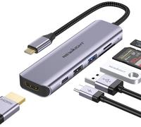 USB C Hub - 6 in 1 USB C Adapter with HDMI 4K@30HZ, 100W PD Port, USB3.0 Fast Data Transfer, SD/TF Card Reader, for MacBook and Other Type C Devices