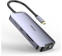 USB C Hub,8 in 1 USB C to USB Docking Station Compatible for MacBook Pro/Air and More,USB C to HDMI 4K@60Hz Adapter with PD,2 USB 3.0,Data Transfer,SD/TF Card Reader,HDMI and Ethernet Port