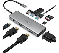 USB C Hub, AYCLIF 9 Ports Type C Adapter with USB C Power Delivery, Gigabit Ethernet Port, 4K HDMI, 2 USB 3.0 Ports, 1 USB 2.0 Port, SD/TF Card Reader
