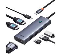 USB C HUB Dual 4K HDMI USB C Station d'accueil Triple Display 7 en 1 Adaptateur USB C avec 2 HDMI, VGA, USB3.0, USB2.0, 100 W PD, USB C Dock pour MacBook/Dell/HP/Surface/Lenovo/Steam Deck