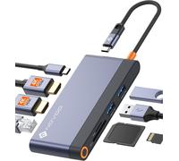 USB C Hub Dual HDMI, 8-in-1 Dock to 2 HDMI 4k@60Hz, Gigabit Ethernet, PD 100W, 2 USB 3.0, SD, TF, Multiport Docking Station for Macbook/Dell/Lenovo/Microsoft
