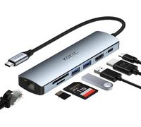 USB C Hub Multiport Adapter, 7 in 1 USB C Hub avec HDMI 4K 60Hz, 1Gbps Ethernet, 100W PD Charging, 2 USB 3.0 5Gbps Data, SD/TF Card Slots Port, pour MacBook Air/Pro, XPS13/15, Dell, Steam Deck