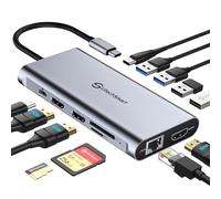 USB C Hub, USB C Docking Station, UtechSmart Triple Display 12 in 1 Type C Laptop Dock Station Adapter Compatible for MacBook and Windows(3HDMI PD3.0 SD TF Card Reader Gigabit Ethernet 4USB Ports)