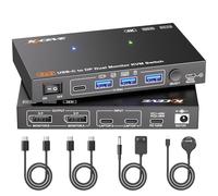 USB C KVM Switch 2 PC 2 Moniteurs 4K@60Hz,MST Dual Monitor KVM Switch Docking pour 2 Portables Partager 2 Monitor Externes et 4 USB3.2 Ports, PD 100W, Télécommande Câblée et Câbles USB C Inclus