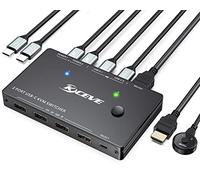 USB C KVM Switch 4K@60Hz,Commutateurs KVM USB C pour 2 Ordinateurs Portable Partage 1 HDMI Monitor et 4 Appareils USB2.0, avec Option d'alimentation de 100 W, Télécommande Filaire et 3 Câbles Inclus