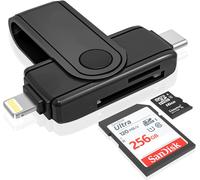 USB C Lightning Card Reader for iPhone 16/15 Pro Max iPad Pro/Air/MacBook Pro Air/Android/Tablets/Laptops (Read 2 Cards at the Same Time), SD Card Adapter for Micro SD/SD Card/TF