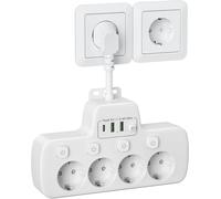 Usb C Multi-Socket With Single Switch Wall Socket 4 Sockets And 3 Usb Charger Power Strip Power Socket Adapter Usb Short Cable For Home, Office, Kitchen, White