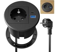 USB C PD20W Recessed Worktop Socket, USB Recessed Power Strip Socket for Worktop, Kitchen, Office, Furniture, 2500W/10A, 2 m Cable, Black