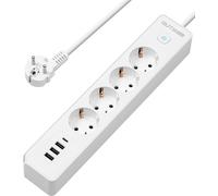 USB C Power Strip 4-Fold 3680W Surge Protection Power Strip with Switch, Multiple Socket Base with 4 USB for Wall Mounting, 1.8m Cable - White