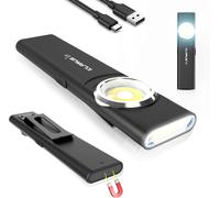 Usb C Rechargeable Cob Work Light,600 Lumens Mini Flat Edc Flashlight With Magnetic Base And Buckle Clip-Suitable For Maintenance,Camping,Hiking,Emergencies