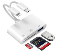 USB C SD Card Reader for iPhone iPad,3 in 2 SD Card Reader with SD/MicroSD/USB3.0 3 Slots,USB C OTG Adapter,Memory Card Reader,Card