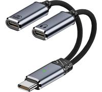 USB C Splitter 1 to 2,Type C Male to 2 USB C Female Headphone Y Adapter and 100W Fast Charging Adapter,for iPhone 16/Pro/Max,S24/S23 etc Grey