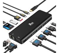 USB-C Station d'accueil 4 Moniteur Docking Station 13 en 1 USB C Dock avec DisplayPort 8K@30Hz, 2 HDMI 4K@60Hz, VGA, 3 USB A/C 3.1(10Gbps), PD 100W, Gigabit Ethernet, SD/TF pour MacBook Dell HP, Noir