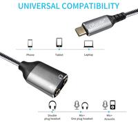 USB C to 3.5mm Headphone Jack Adapter,USB C to Dual 3.5mm Female Auxiliary Headphone Jack with Microphone,USB C Microphone Adapter (1.5M)