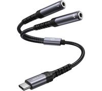 USB C to 3.5mm Headphone Jack Splitter USB C to Dual Jack Aux Earphone Audio Splitter Jack Cable Compatible with iPhone 16/15 Pro Max,Huawei P40,Galaxy S24/S23,Pixel-Grey