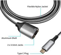 USB C to 3.5mm Jack Adapter,Dual USB C Jack Adapter,Type C Splitter to 3.5mm Earphone Cable (3M)