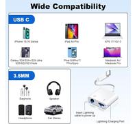 USB C to 3.5mm Jack Adapter with 60W PD Fast Charging and Hi-Res DAC Chip,2 in 1 for iPhone 16/15/Pro Max,Galaxy S25/S24/S23/S22,Google Pixel 8/7/6,Pad Pro 2022/2021/2018