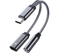 Usb C To 3.5mm Jack Headphone Adapter,2 In 1 Usb C 3.5mm Plug Adapter And Charger,Usb Type C Audio Adapter With Dac For Pad Pro Galaxy S23/S22 Ultra,Pixel Huawei (1 Pieces/Grey)