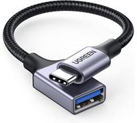 USB C to A 3.0 Adapter 5Gbps OTG Cable Type-C Male to Type-A Female Nylon Braided Aluminum Compatible with iPhone 16 Plus Pro Max 15 MacBook Air iPad Galaxy S24 (Grey)