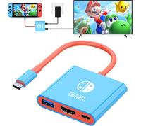 USB C to HDMI Adapter for NS Switch/OLED,Dock 3 in 1 TV Switch Adapter with 4K HDMI Cable,100W Type-C Charging,Compatible with NS Switch/OLED,Steam Deck,Smartphones,PC (Blue)