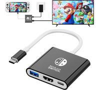 USB C to HDMI Adapter for NS Switch/OLED,Dock 3 in 1 TV Switch Adapter with 4K HDMI Cable,100W Type-C Charging,Compatible with NS Switch/OLED,Steam Deck,Smartphones,PC (Black)