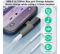 USB C to Jack Adapter 2 in 1 Headphone Adapter USB C to 3.5mm Jack Type C Adapter Compatible with iPhone 15 Pro Max,iPad Pro/Mini 6,Galaxy S24 Ultra S23,Huawei,Xiaomi,Grey