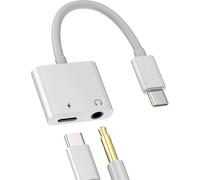 USB C to Jack Headphone Cable (2 in 1) 3.5 mm Audio Headphone Charger USB-C Compatible for Apple iPhone 15 Pro Max Plus iPad Air Mini Huawei Xiaomi Cable Dual Socket Adapter