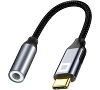 USB-C to Mini Jack 3.5mm AUX Adapter with 128KHz HD DAC,Best Sound Quality,Aluminum Space Grey,Cable Compatible with iPhone,MacBook,iPad Pro,Galaxy (DAC).