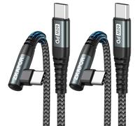 USB C to USB C Cable 90 Degree [2M/Pack of 2], Type C Cable 60W USB C Cable Right Angle Fast Charge Compatible with Samsung S22/S21, Pad Pro 11"" 2020, Air 2020/2018, Huawei P40/P30 -Grey