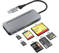 USB C & USB 3.0-7 in 2 External Memory Card Readers Micro SD to USB Adapter for SD/Micro SD/TF/SDHC/SDXC/MMC-MacBook Pro/iPad Pro/Galaxy Simultaneous Access to 5 Cards