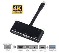 USB C vers HDMI Adaptateur VGA, USB C 3.1 vers HDMI DVI VGA USB 3.0 Hub adaptateur Multiport pour MacBook/MacBook Pro (Noir)
