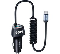 Usb C Vigar Lighter, 90w 2 Port 12v 24v Pd Qc Type C 1.8m Coiled Fast Phone Plug Cable Car Charger For Xiaomi Redmi Note 13/Samsung A55/Iphone 15/Google 8a/Galaxy Tab/Macbook Pro