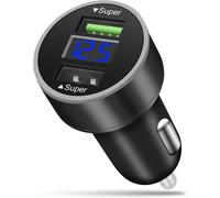 Usb Car Charger, 2 Ports 66w Usb Cigarette Lighter Charger, Mini Quick Car Charger With Led Voltmeter, Compatible With Smartphones, Iphone, Ipad, Samsung, Android