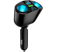 Usb Car Cigarette Lighter,2 Sockets Cigarette Lighter Adapter With Led Voltmeter,Quick Charger Dual Usb Qc3.0 Type-C 20w Pd,12v/24v Splitter Adapter For Phone Gps Dash Cam
