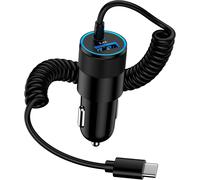 Usb Car Cigarette Lighter Adapter, 3.4a Fast Charging Car Charger With Usb C Coiled Cable, 12v Cigarette Lighter Socket For Samsung Galaxy S25 Ultra/S24 Fe/S23/S22/S21/A56/A55/A54/A36/A16, Iphone 16