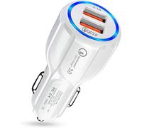 Usb Car Cigarette Lighter Quick Charge 2 Port Car Mobile Phone Chargers, Quick Charge 3.0 Cigarette Lighter Compatible With Iphone, Ipad, Samsung, Huawei, Xiaomi ¿ White