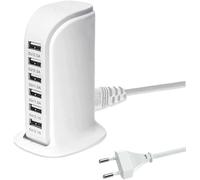 USB Charger, 30W 6 USB Ports Desktop Charging Dock, USB Hub, USB Wall Charger for iPhone 12/13/14/15/16/Samsung S22/S23/S24/iPad/Xiaomi/Huawei/Oppo/Tablet, etc. (White)