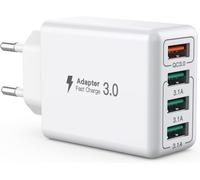 USB Charger, 4 Ports USB Charging Adapter with Smart QC 3.0 33W Fast Charger, Multi-Port Charger Compatible with iPhone 12/13/14/15/16/Samsung Galaxy S22/S23/24