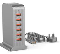 Usb Charger 6 Ports 50w Multi Usb Tower Charging Station For Iphone 15/15 Pro/15 Pro Max/Iphone 14/14 Pro/14 Pro Max/13 Pro/13 Pro Max/Android/Samsung/Ipad Etc(50w Grey)
