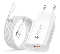 USB Chargeur avec Cable USB C 2M Nylon 18W Prise USB Charge Rapide Chargeur | QC 3.0 Charger Prise Telephone pour Galaxy S10e/S10/S10+/S9+/S9/S8/S7/A40s/A40/A14/A13,iPhone,iPad,Xiaomi,Redmi,Huawei