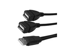 USB Charging Power Cable Cord Extension Cable USB 2.0 A 1 Male to 2 Dual USB Female Data Hub Power Adapt, Black, 0.3m