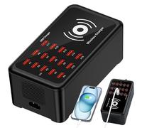 USB Charging Station, Multiport Hub, Wireless Charger, Black, 100W Dock, 5.83x3.07x2.28 inches, 15-Port Portable Design for Laptop Phone Tablet Watch Or Home Device