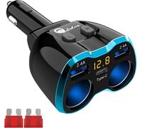 Usb Cigarette Lighter Adapter 2-Socket,3 Ports Car Charger Type C Multi Socket 12v/24v 80w Adapter With Led Display Voltage Switch For Phone (Blue)