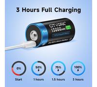 USB D Rechargeable Battery 1.5V 10000mAh (Pack of 2)-Constant Voltage-Ideal for Toys,Torches,CD Players and Other Battery Powered Devices