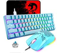 USB Filaire 60% Clavier Mécanique Mini 68 Touches RVB Rétroéclairé Gaming Keyboard Mouse Set + 6400 DPI Ultralight Honeycomb PC Gaming Mouse + Tapis de Souris pour PC/MAC - Clicky Blue Switch/Bleu